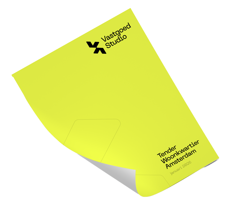 Vormgegeven planboek voor nieuwbouwproject in vastgoedcommunicatie