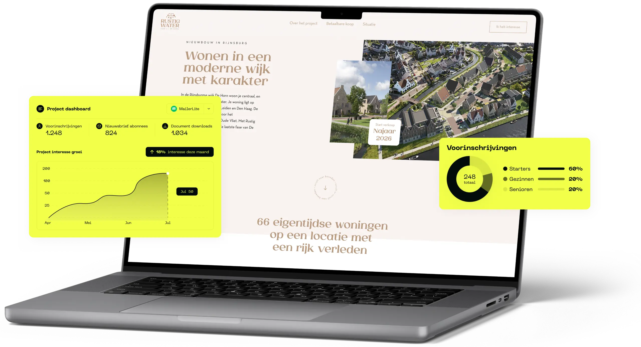 Vormgegeven planboek voor nieuwbouwproject in vastgoedcommunicatie